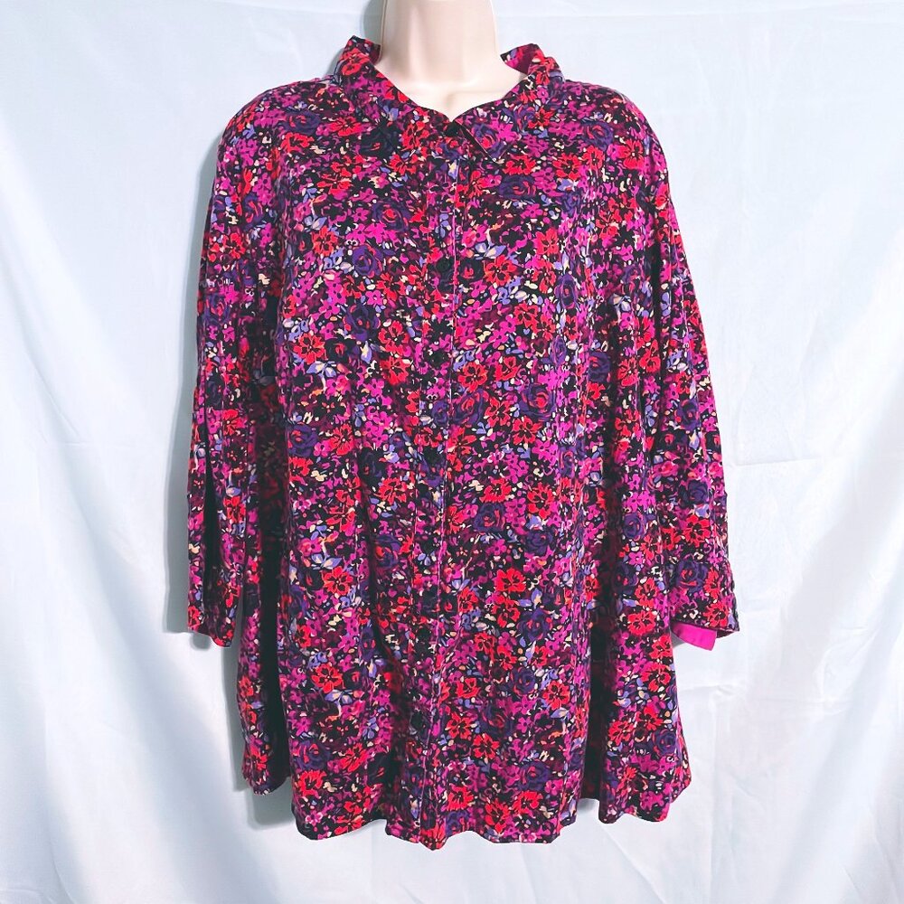 Catherines Purple & Red Floral Button Up Top Size 3X